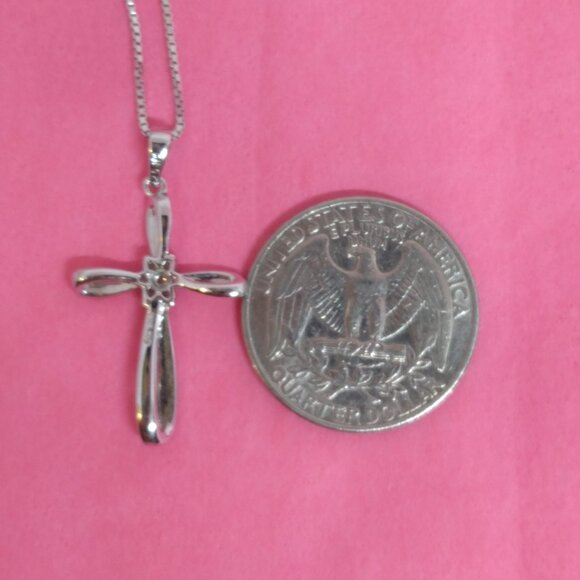 silver diamond cross,with box chain! - Picture 3 of 10